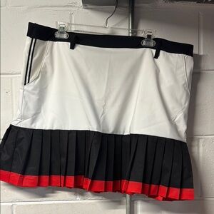 Tribal White, Black & Red Pleated Skater Skirt